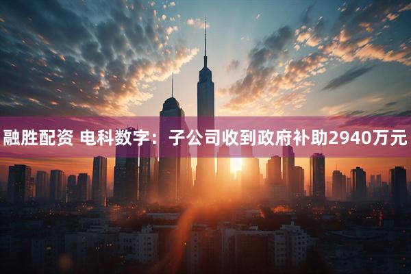 融胜配资 电科数字：子公司收到政府补助2940万元